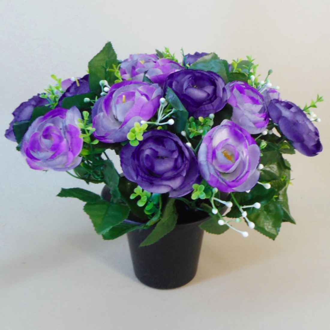 Artificial Flowers Filled Grave Pot Purple Ranunculus Memorial Flowers